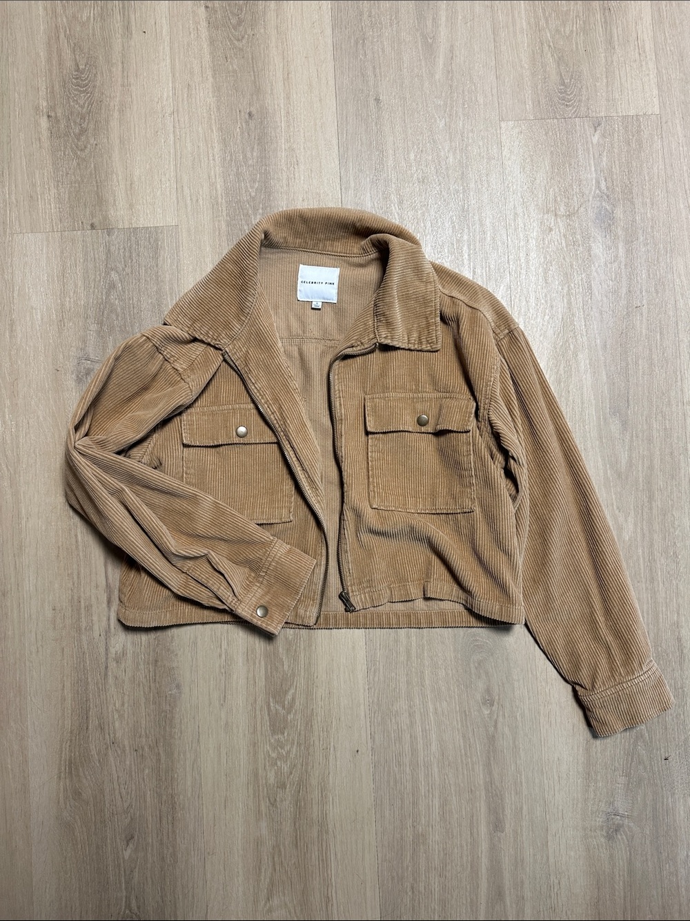 Celebrity Pink Cropped Corduroy Jacket in Camel Brown